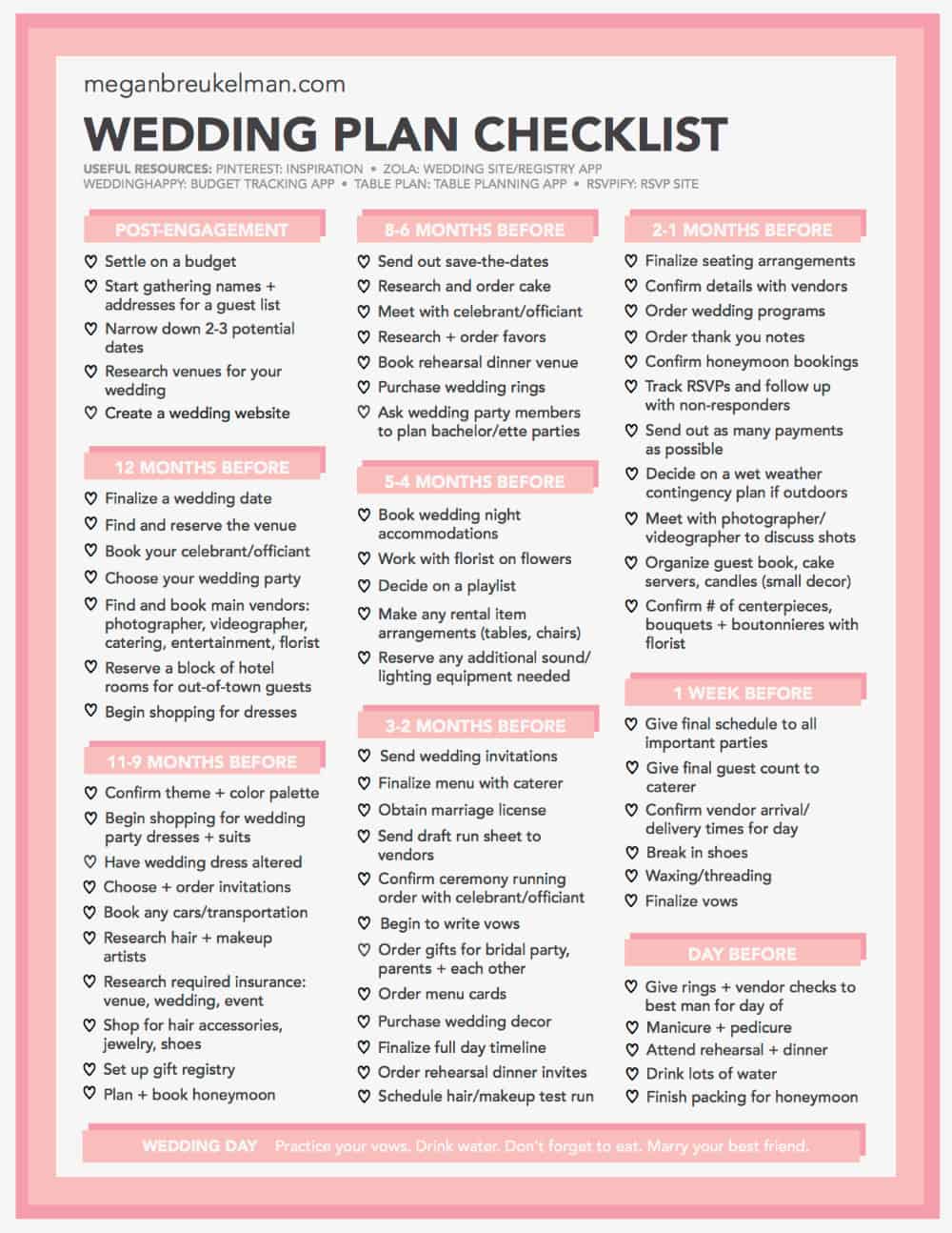 wedding countdown checklist free printable wedding checklist pdf megan breukelman blog unique phuket weddings